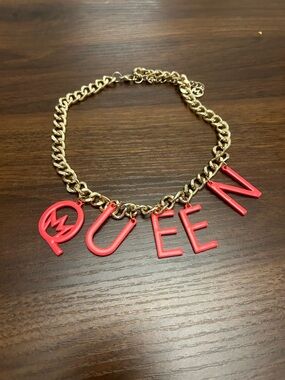Gold Chain Necklace with Red Letter Charms - Designer Style